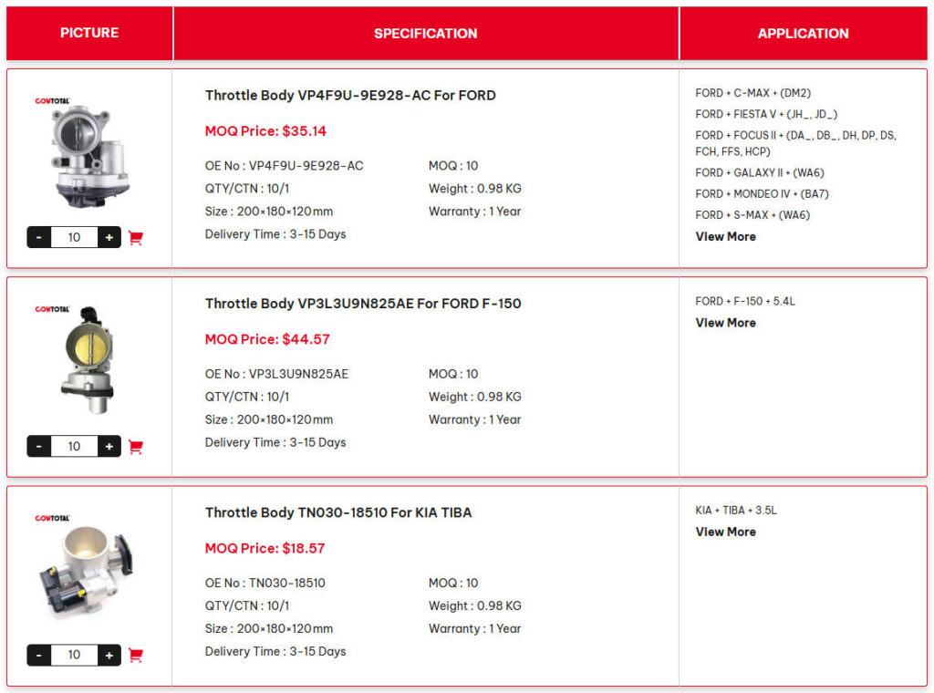 Throttle Body Product Filter Page